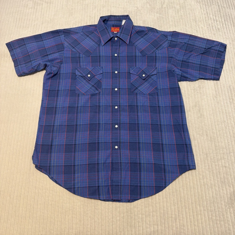 Ely Plains Western Shirt Mens Large Blue Striped Pearl Snap Short Sleeve